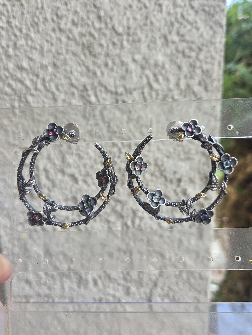 Stambolian 18k 925 Tourmaline Floral Hoop Earrings